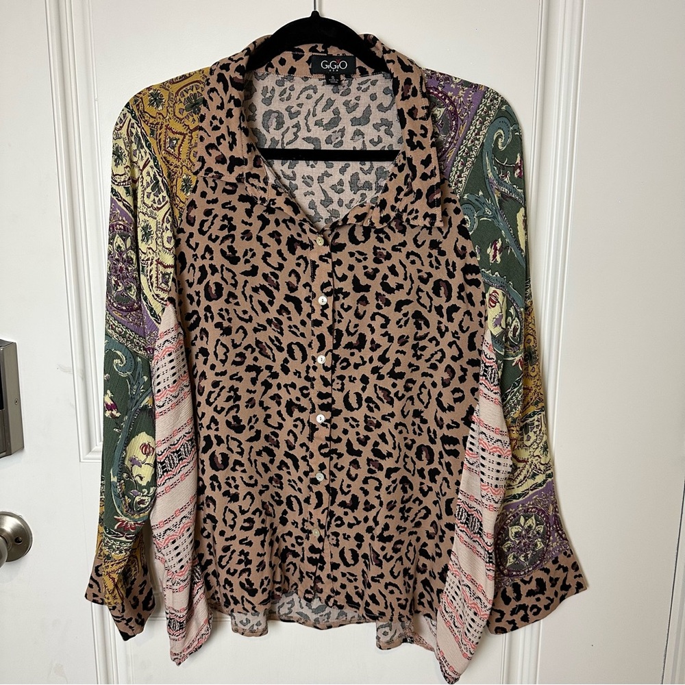GIGIO PRINTED MIXED‎ LOOSE BUTTON DOWN TOP ANIMAL PRINT PATCHWORK SMALL.A75 - Picture 9 of 12